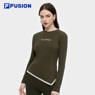 FILA FUSION斐乐潮牌女子针织长袖衫2025春季新款不规则假两件长T