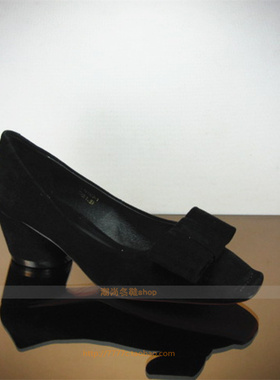 欧货专柜正品玛莎贝尔17春蝴蝶结方头粗跟羊京皮单鞋17029-1