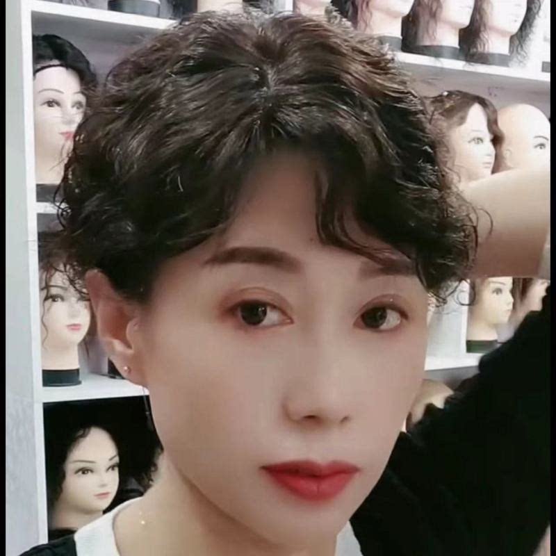 刘海假发真头发遮白发发卡超轻薄真人发洋气前额头顶盖白发卷发片