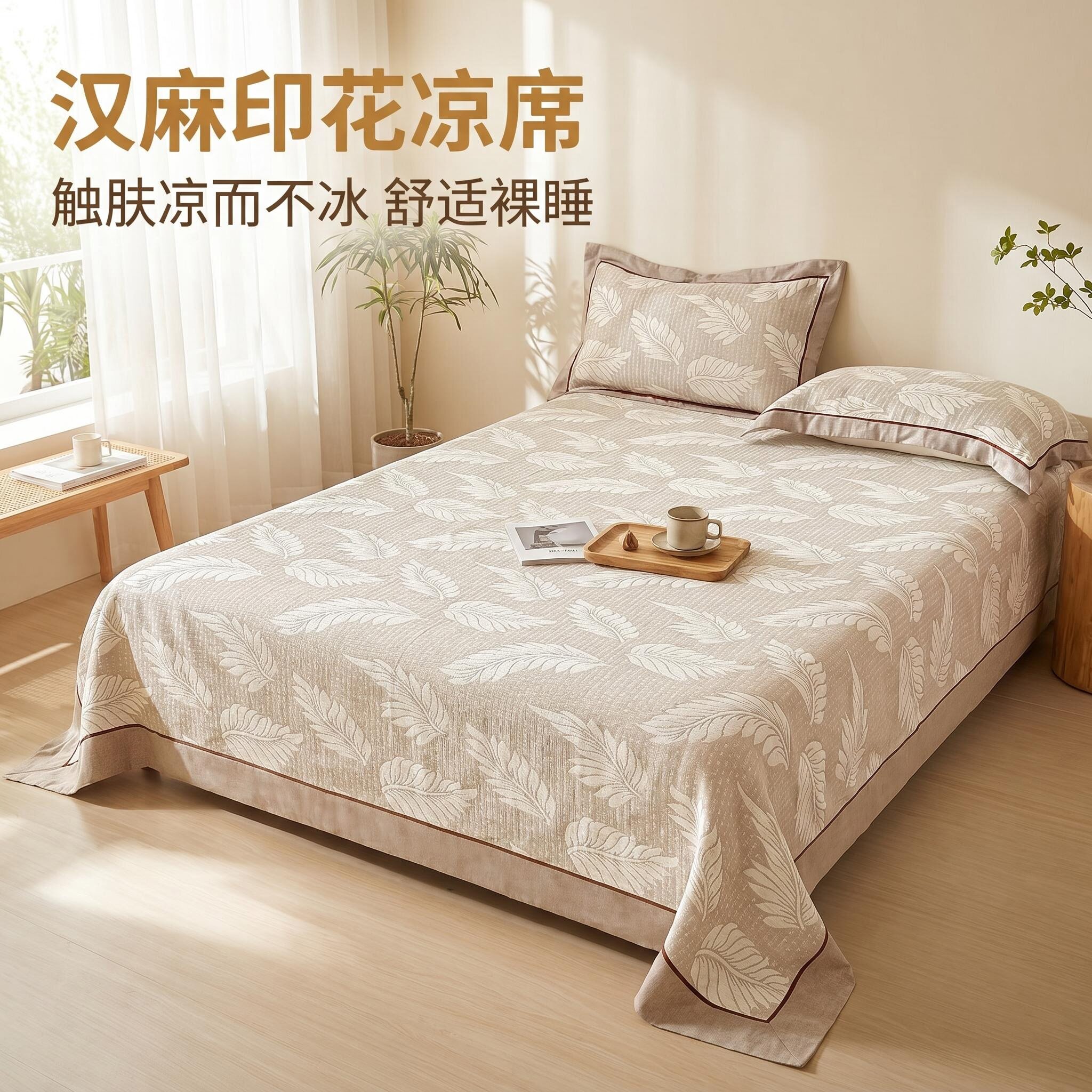 汉麻凉席夏季可折叠席子触肤凉而不冰舒适裸睡轻汉麻雨露亚麻