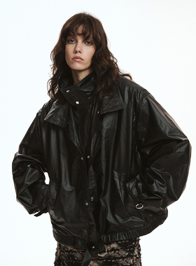 NEANT黑皮涂层假两件翻领夹克