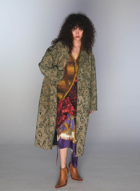 NEANT AW21 S4 定制提花绒面拼接廓形卡其绿大衣