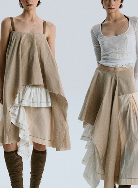 NEANT 亚麻阔型多层次多穿法伞裙