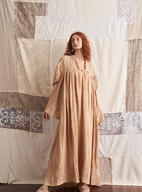 NEANT AW22 S1 古典扎染亚麻褶皱连衣裙（枯叶黄）