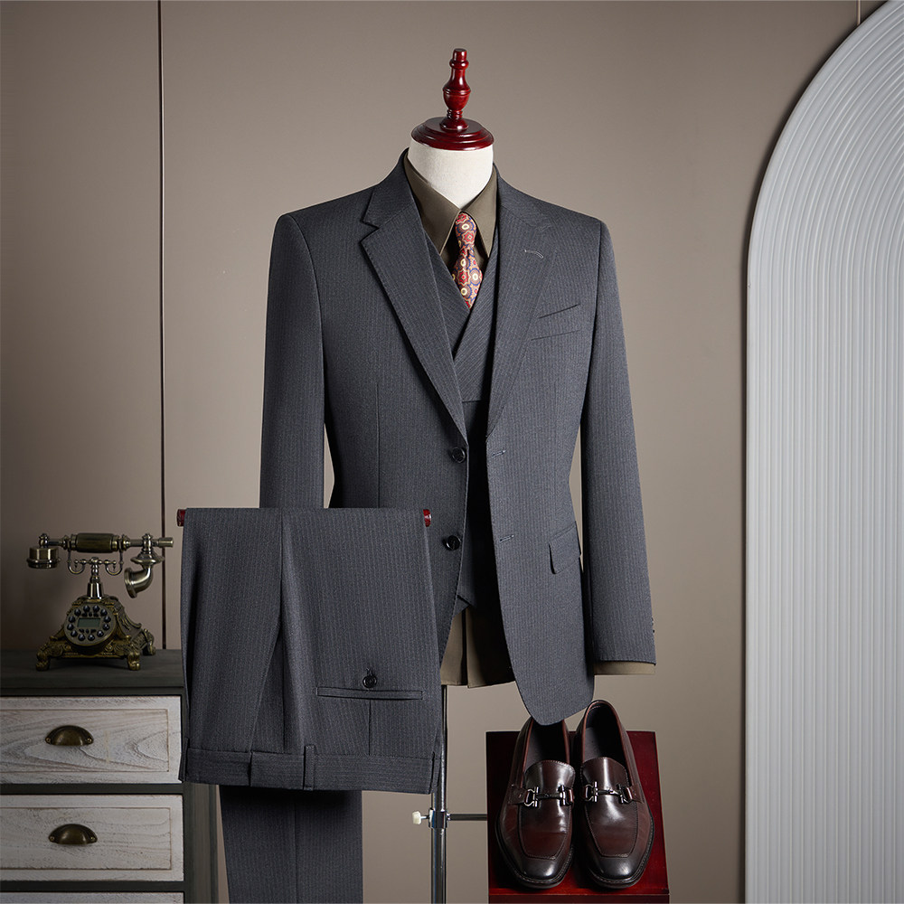 【TGH】条纹西服套装男士商务正装英伦风高定西装高级感礼服TZ920