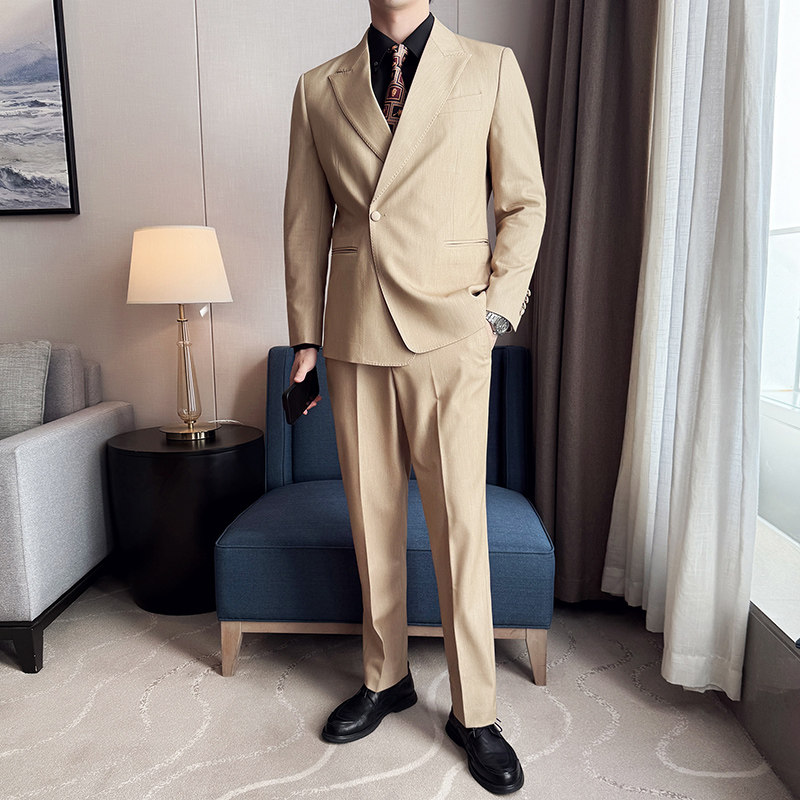 【TGH】高定天丝莱赛尔西服套装男商务职业修身正装西装英伦风帅