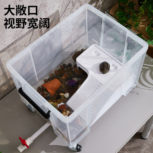 乌龟饲养缸家用大乌龟专用缸过滤造景生态箱塑料带盖带排水水族箱