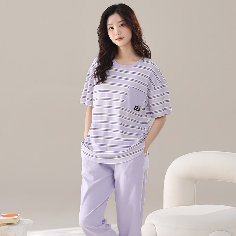 婵之云睡衣女纯棉短袖长裤薄款夏天可外穿少女款休闲家居服套装