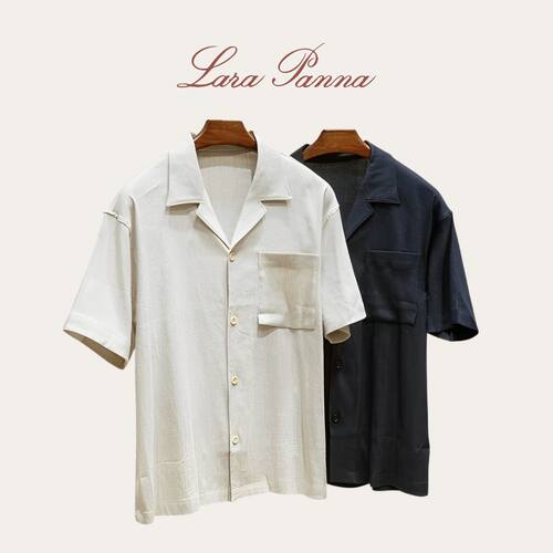 简约老钱风 LP意大利经典古巴领夏季男士休闲宽松短袖衬衫