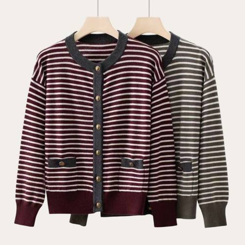 BC同款 柜上2W｜BC25秋冬新款羊绒羊毛衣珠链V领条纹长袖针织衫女