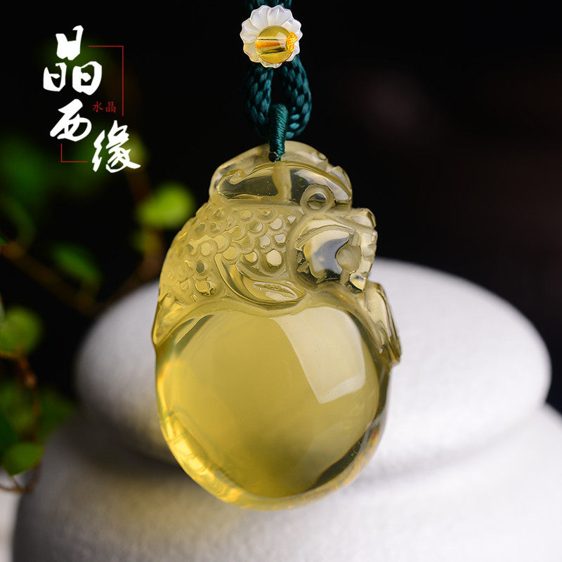 天然黄水晶貔貅吊坠男女金蟾三足蟾蜍项链饰品挂件黄色透水晶颈坠