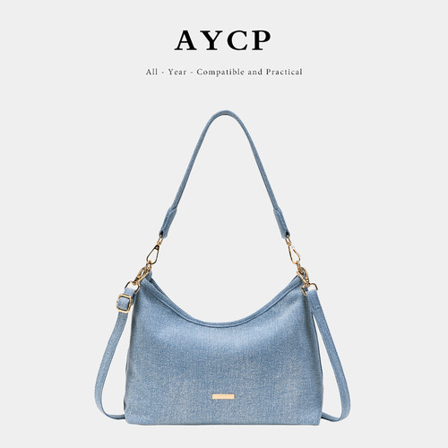 AYCP牛仔布单肩包女腋下包纯色潮
