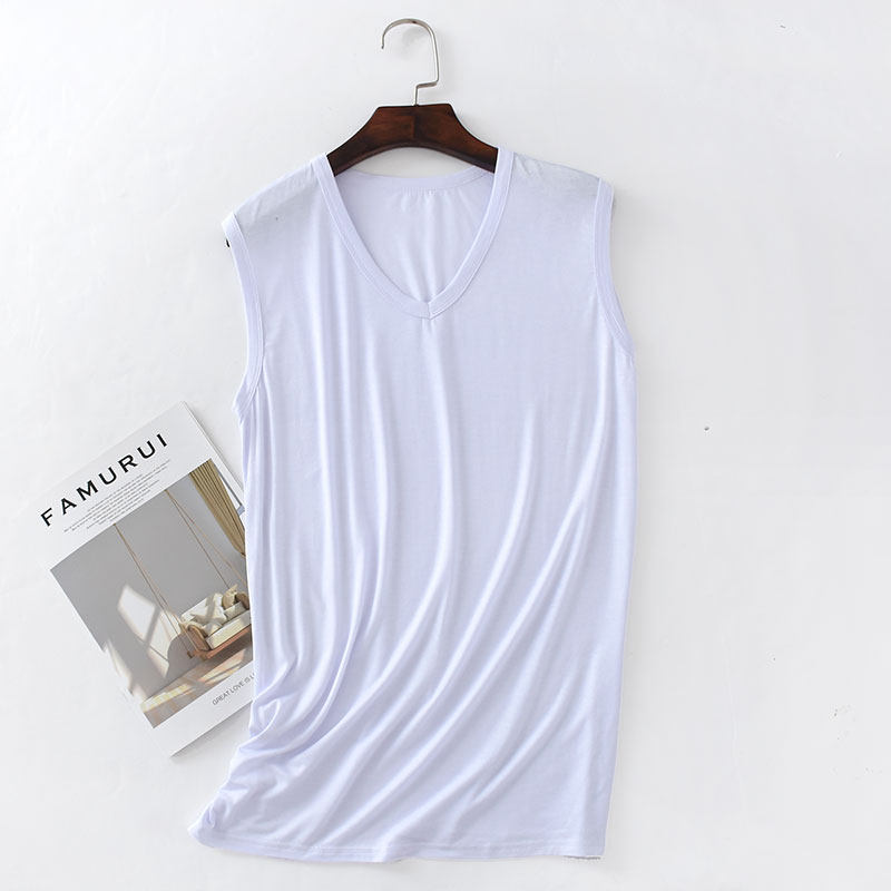 조끼 남자 모달 여름 느슨한 스포츠 피트니스 러닝 캐주얼 라운드 넥 슬리브 니트 솔리드 컬러 민소매 티셔츠