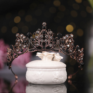 欧美黑色复古王冠发饰巴洛克女王公主黑礼服配饰发冠盘发头饰