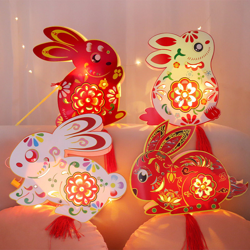 新款元宵节兔子灯笼手工制作花灯儿童手提花灯古风发光diy灯装饰