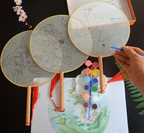 中秋节团扇填色扇空白绘画diy