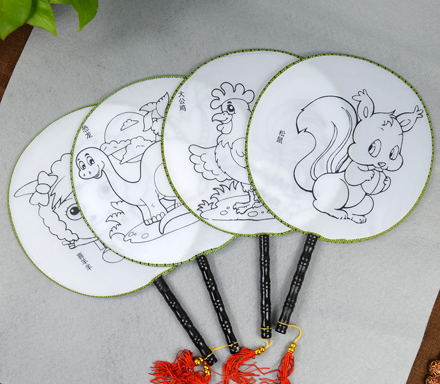 圆扇子儿童diy手绘空白扇子 绘画白扇宫扇凉扇幼儿园创意美术材料