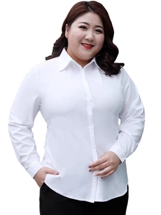 特大码春女性工作服白色衬衫长袖宽松商务正装上衣加肥职业工装衫