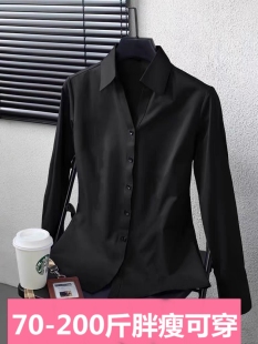 新款 2026春季 职业装 修身 衬衣女 V领黑色衬衫 工作服ol正装 女长袖