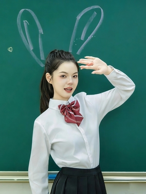 蝴蝶结白衬衫大学生答辩面试正装毕业照学院风jk正肩长袖衬衣女