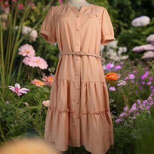 奕涵淏夏女832202631薄麻纱毛须A型双色修身宽松中长娃娃连衣裙