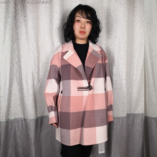 奕涵淏935285232双面80羊毛大衣外套冬新女中长皮扣箱型粉红格