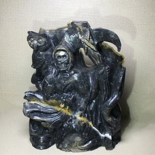 天然原石雕刻件闪锌矿水草玛瑙死神飞龙城堡象神骷髅头装饰品摆件