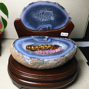 天然玛瑙聚宝盆水晶洞簇蓝紫黄白钱袋子手链消磁家居造景桌面摆件