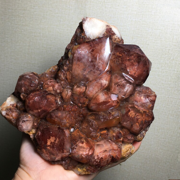 天然红幽灵红塔山水晶簇摆件