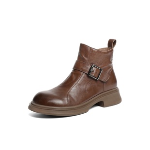 靴短靴E8P1DDD5 女靴抓皱时装 E8P1D 百丽2025冬款 专柜正品