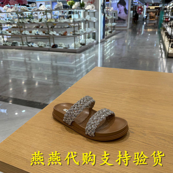专柜正品百丽2026夏款女闪钻编织休闲拖鞋舒适低跟拖鞋F5B1DBT6