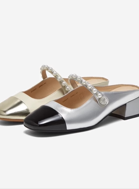 专柜正品百思图2025夏款女鞋气质通勤穆勒拖粗跟外穿拖鞋C2027BH5