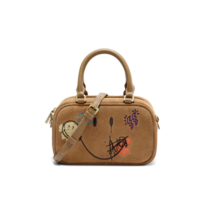 专柜正品百丽2025秋款女包吐司反绒麂皮手提斜挎波士顿包X7428CX5