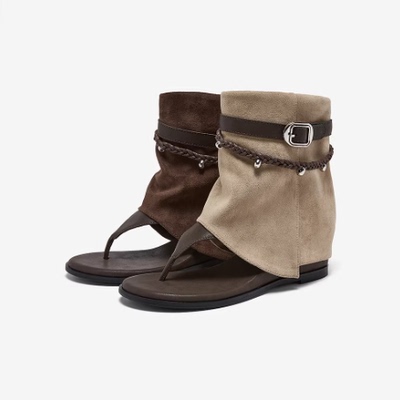 专柜正品百思图2026夏款女鞋裤管靴人字拖凉靴外穿凉拖鞋BP522BB6