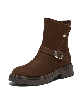 专柜正品拔佳2025冬季新款女靴西部靴粗跟时尚通勤牛仔靴AC245DZ5