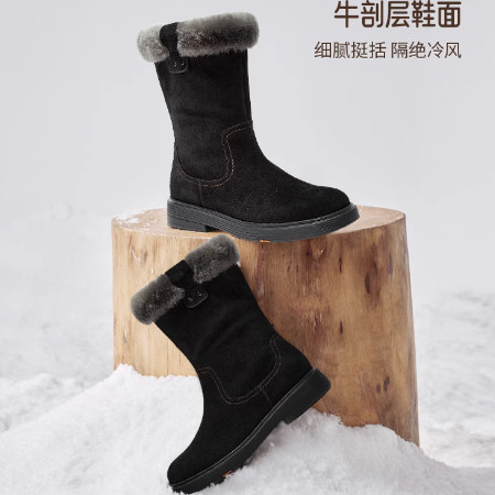 专柜正品拔佳2025冬季新款女靴雪地靴加绒保暖厚底雪顶靴AKQ55DS5