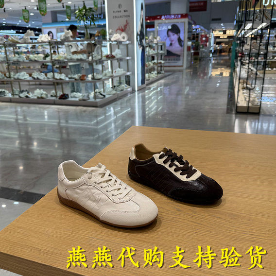 专柜正品百丽跑道复古薄底赛车德训鞋女2026春款羊皮休闲F6M1DAM6