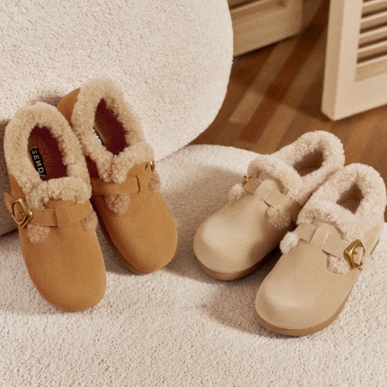 专柜正品森达2026春款女鞋毛绒勃肯鞋羊毛加绒保暖毛毛鞋ZTK14AM6