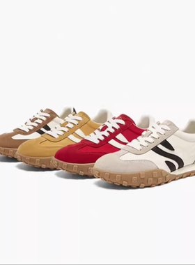 专柜正品百思图2025春款女百搭舒适红色德训鞋运动休闲鞋I0900AM5