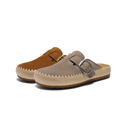 专柜正品百丽2026夏款女鞋编织勃肯鞋时尚皮带扣包头拖鞋E9A1DBH6