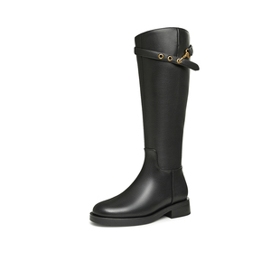 专柜正品他她2024冬款女靴黑色骑士靴真皮超模靴长筒靴7TG88DG4