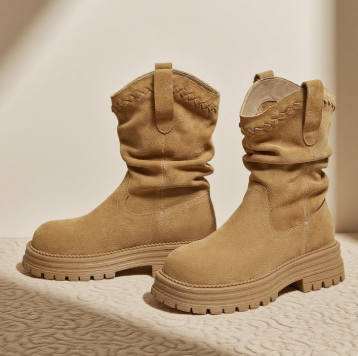 TATA/他她女靴西部堆堆靴时装靴