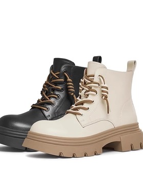 专柜正品天美意2024冬款女鞋复古英伦厚底马丁靴休闲短靴CJD42DD4