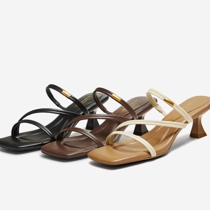 专柜正品他她2025夏女鞋复古高跟鞋凉鞋外穿简约绑带拖鞋7UJB8BT5