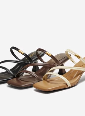 专柜正品他她2025夏女鞋复古高跟鞋凉鞋外穿简约绑带拖鞋7UJB8BT5