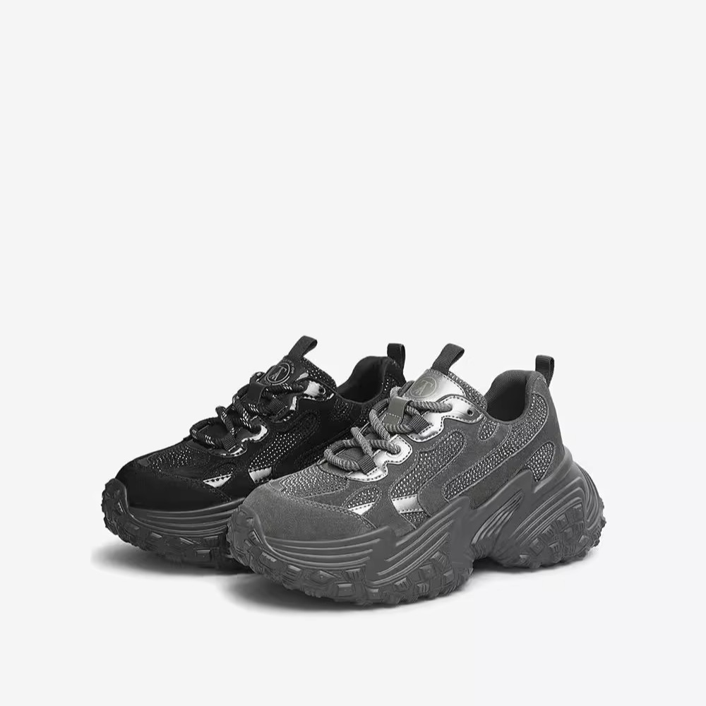 TATA/他她女鞋拼接厚底老爹鞋