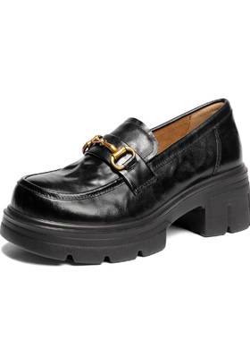 专柜正品森达2026春款女鞋厚底乐福鞋真皮通勤粗跟小皮鞋XWG01AA6