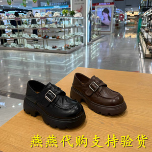 专柜正品百丽2026春款女鞋复古厚底乐福鞋小皮鞋深口单鞋F2M1DAM6