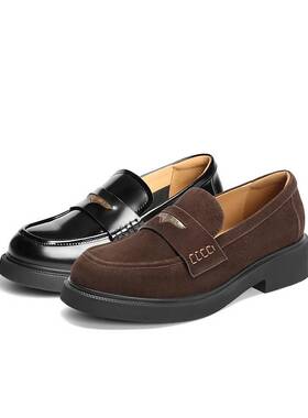 专柜正品百丽2025秋新款女鞋羊皮复古乐福鞋平低深口单鞋D9Z1DCA5