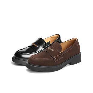 专柜正品百丽2025秋新款女鞋羊皮复古乐福鞋平低深口单鞋D9Z1DCA5